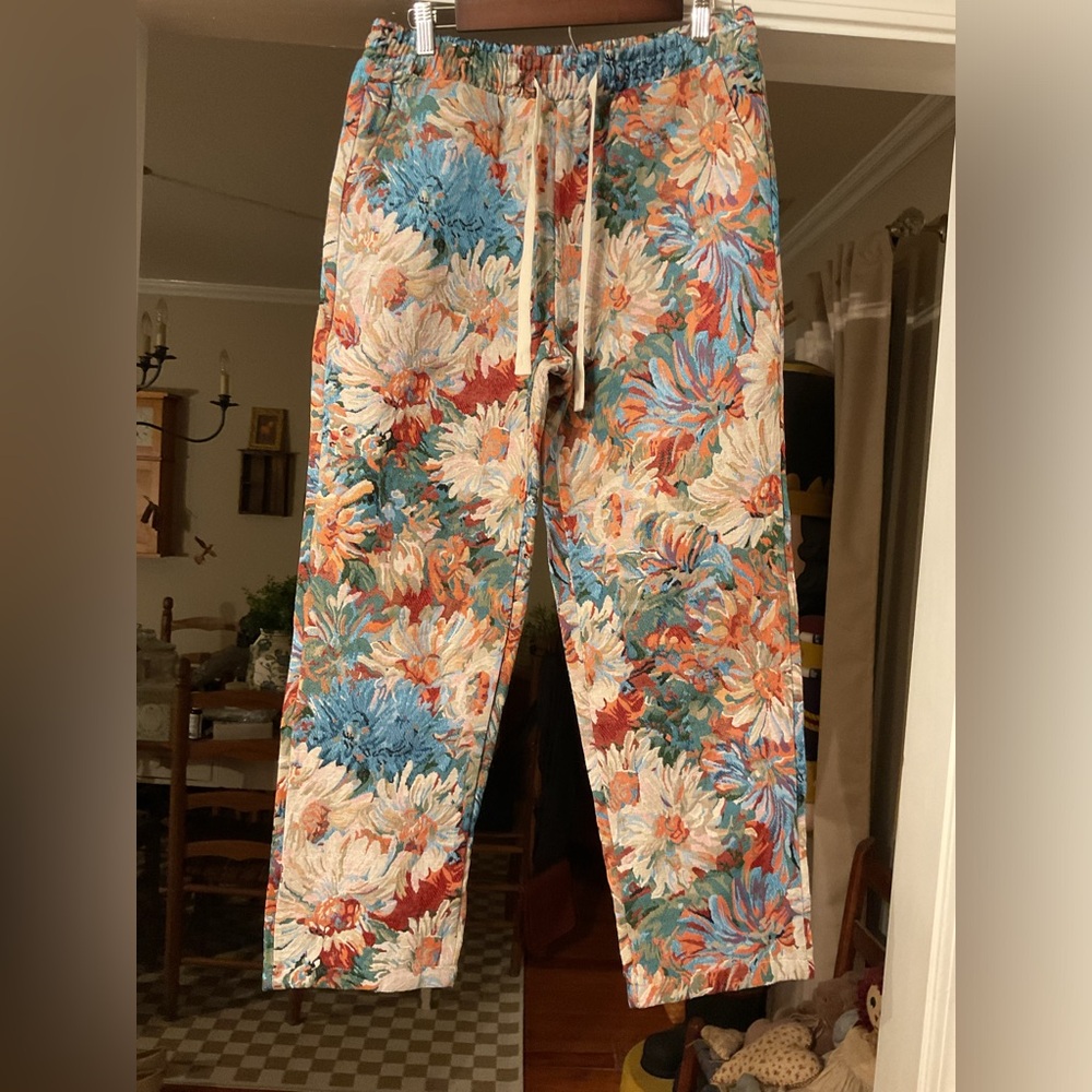 Boutique Vintage Floral Woven Tapestry Pants Drawstring Medium